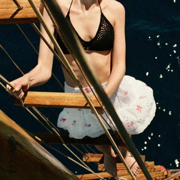 ZARA White Floral Skirt Cotton Trim Ruffles Small - Picture 5 of 6